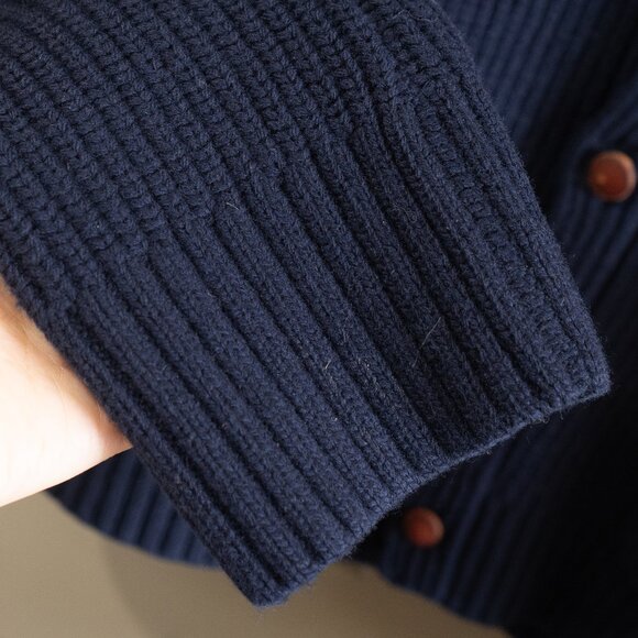 Sid Mashburn Sweater Cardigan Shawl Collar Geelong Wool Navy Blue Academia - Picture 11 of 12